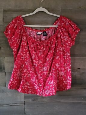Vintage Y2k Zoey Beth Plus Peasant Top In Red Paisley 2x